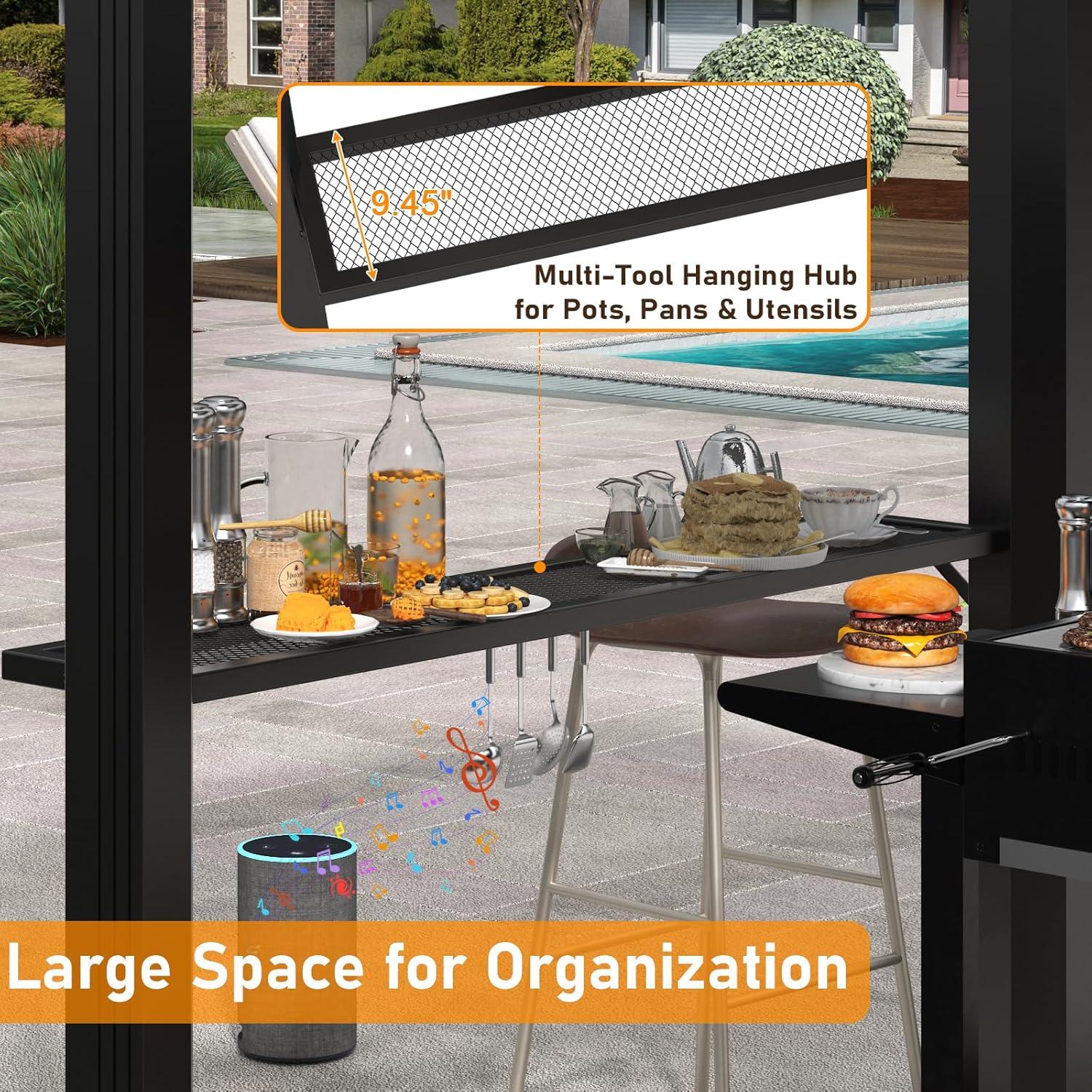 6x8ft Hardtop Grill Gazebo, Outdoor Patio Aluminum Frame Barbecue Gazebo with Galvanized Steel Double Roof and 2 Side Shelves for Deck Lawn Backyard Garden and Party, Black