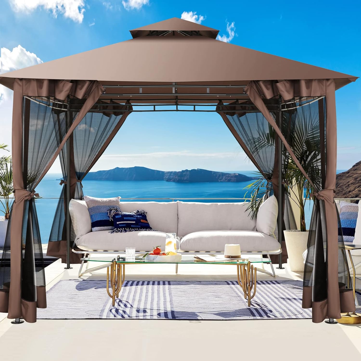 10’x10’ Gazebo on Clearance, Waterproof Outdoor Gazebo with Mosquito Netting, Double Roof and Heavy Duty Durable Frame