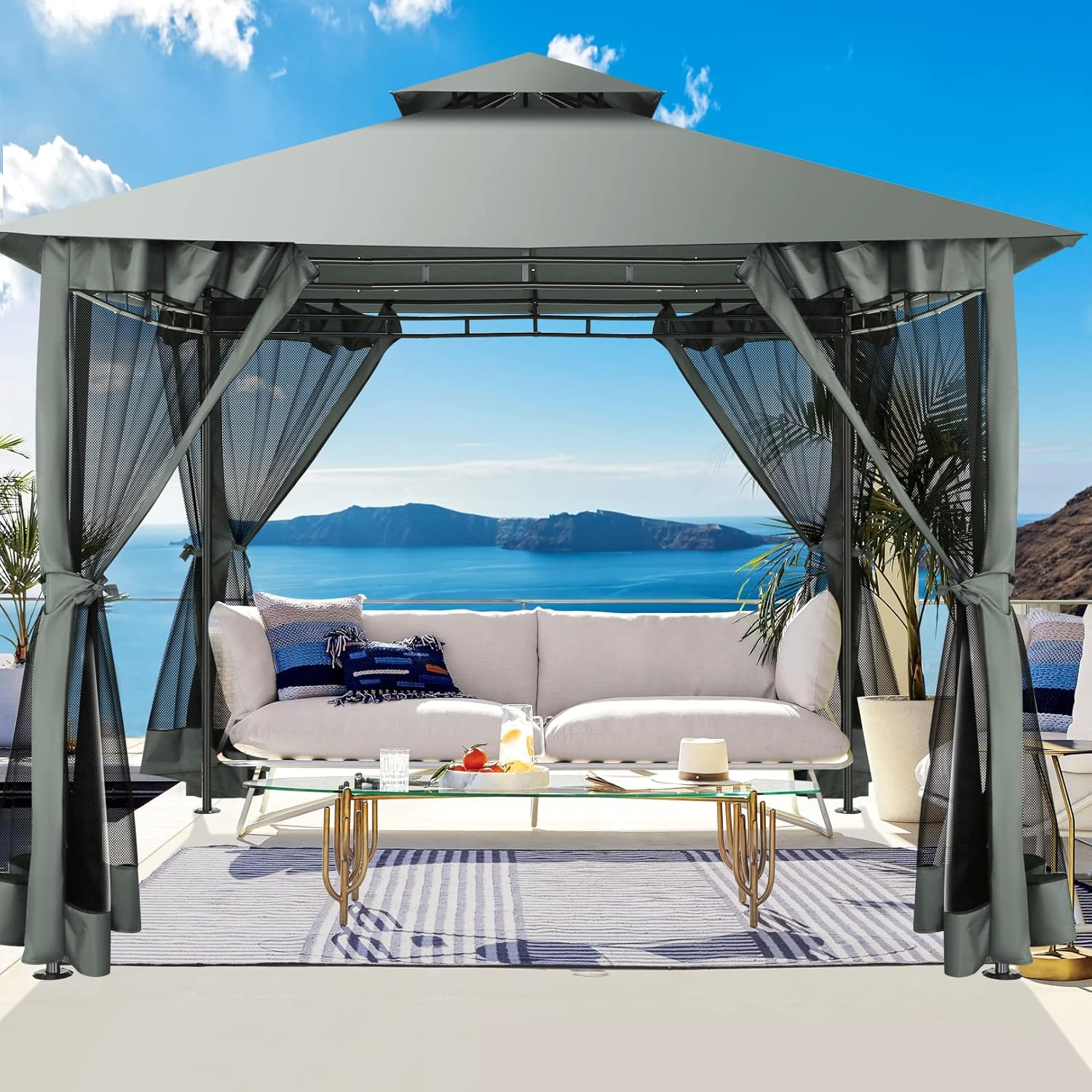 10'x10' Outdoor Gazebo para Patio on Clearance with Netting, Waterproof Canopy Tent with Heavy Duty Steel Frame, High Wind-Resistant Shelter for Backyard, Deck & Garden