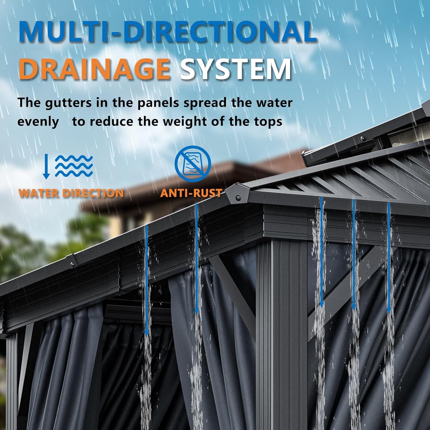 10x15 Hardtop Gazebo with Heavy Duty Galvanized Steel Double Roof, Aluminum Frame, Flame-Resistant Curtains and Netting, Outdoor Permanent Pavillon for Backyard, Black