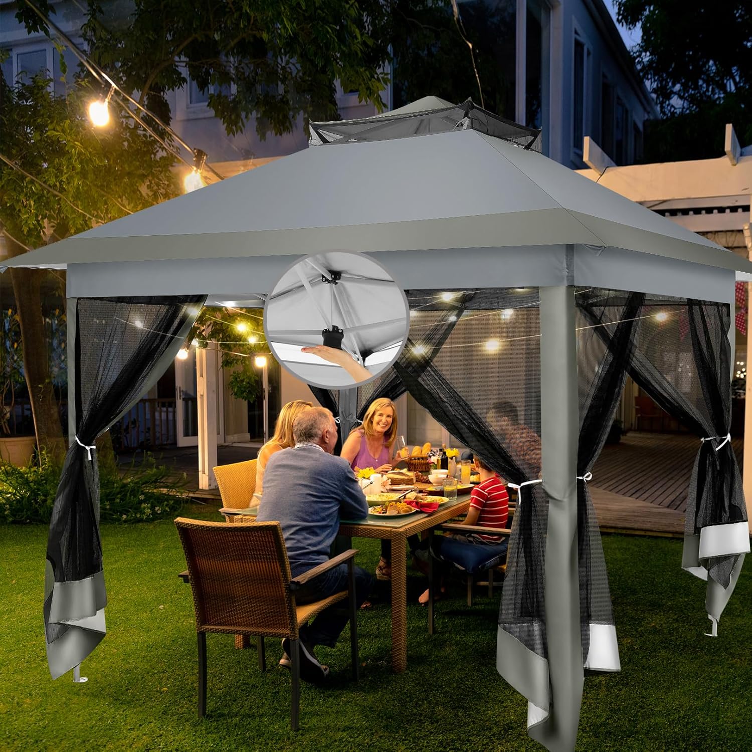 12x12 Pop Up Gazebos On Clearance - Upgrade Easy Up Metal Outdoor Gazebo Waterproof - Portable Gazebo with Mosquito Nettings, 4 Ropes 8 Stakes and Carry Bag for Patio Garden(Dark Gray)