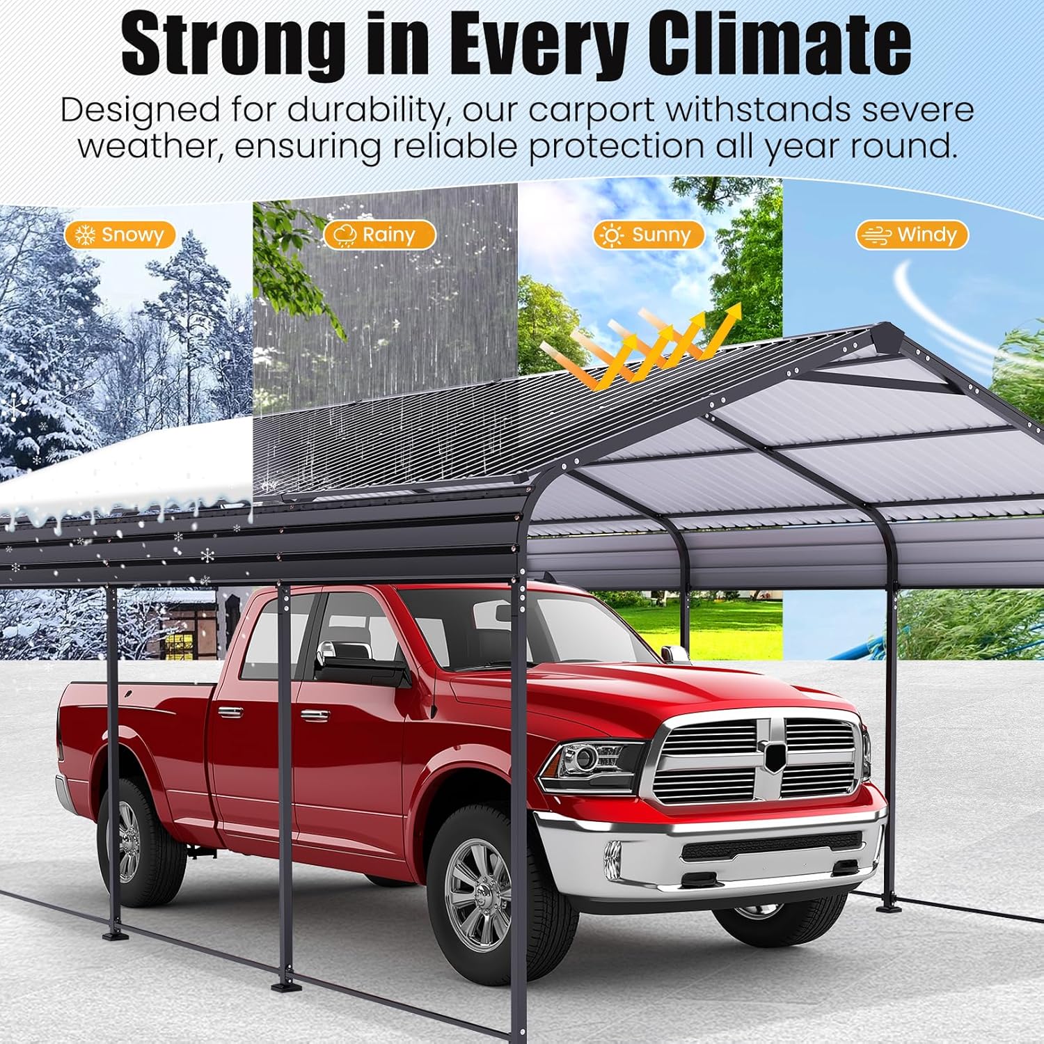 12x20 Metal Carport Canopy with Galvanized Frame & Reinforced Base for All Weather, Heavy Duty Car Garage Outdoor Permanent Shelter for Boats, Carport Kits, Full-Sized Pickup Trucks and Cars