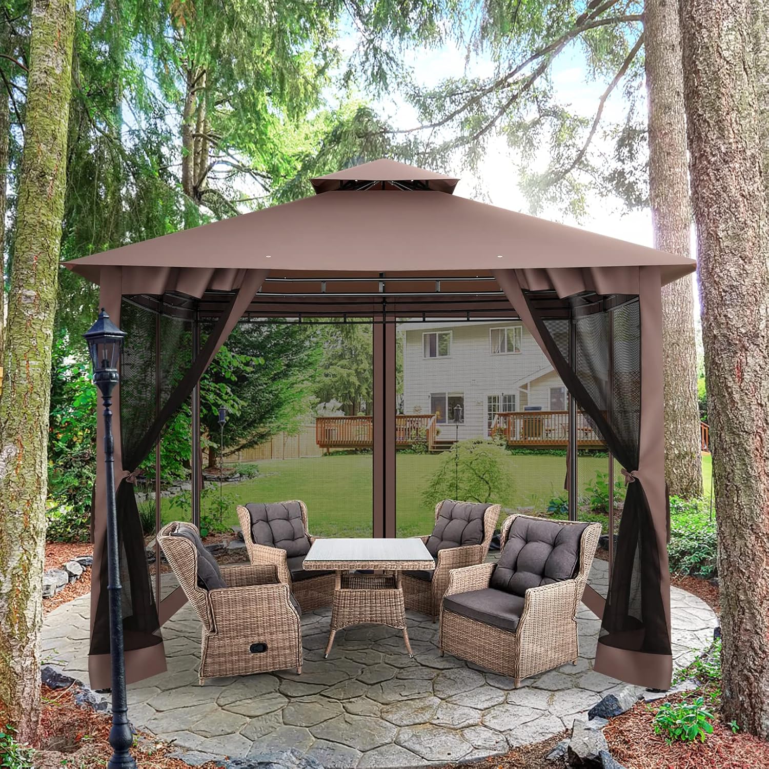 Gazebo with Improved Cold-Proof Nettings Winter Gazebos on Clearance Heavy Duty Gazebo Double Roof with Metal Frame Gazebo Tent for Patio