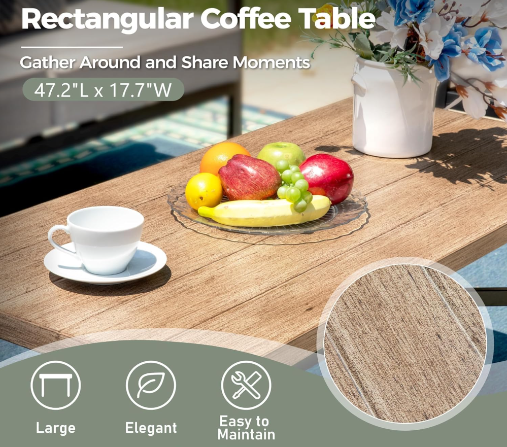 4 Piece Patio Furniture Set with Swivel Chairs, High Back Rope Rattan Outdoor Conversation Set with Extra Thick Cushion and Coffee Table