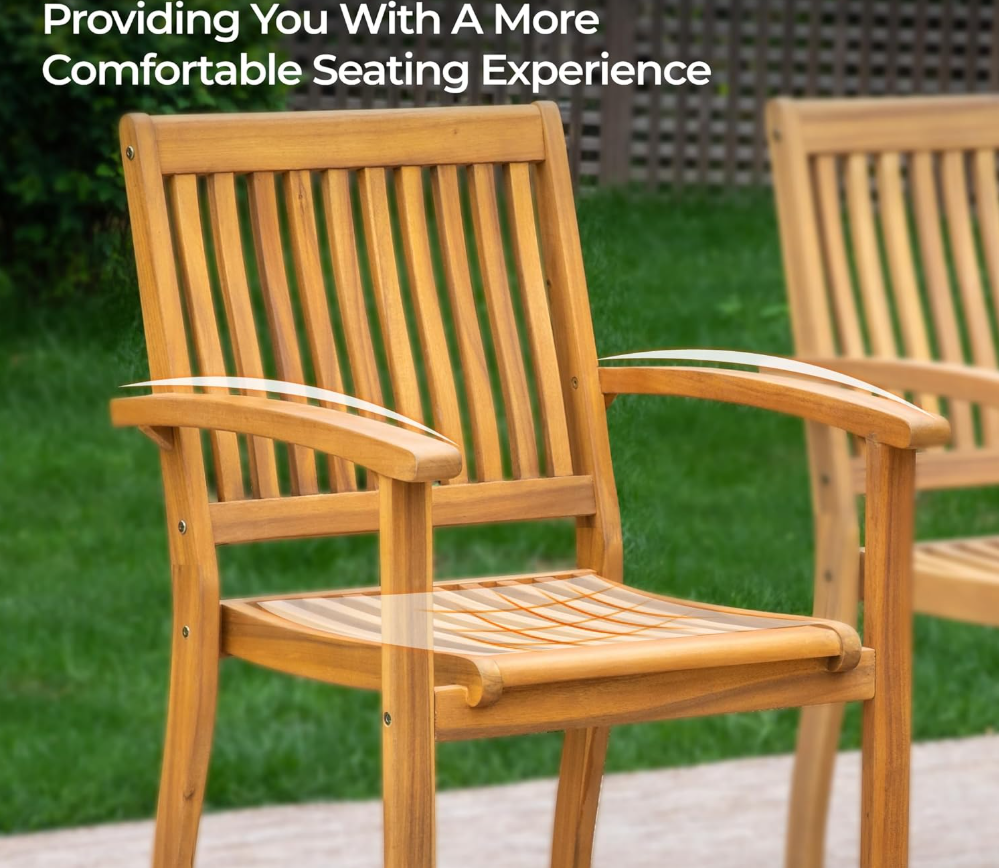 Acacia Wood 7 Piece Patio Dining Sets for 6, Outdoor Dining Set with Expandable Teak Dining Table(1.97" Umbrella Hole) & Wooden Chairs, Outdoor Table and Chairs for Backyard,Deck