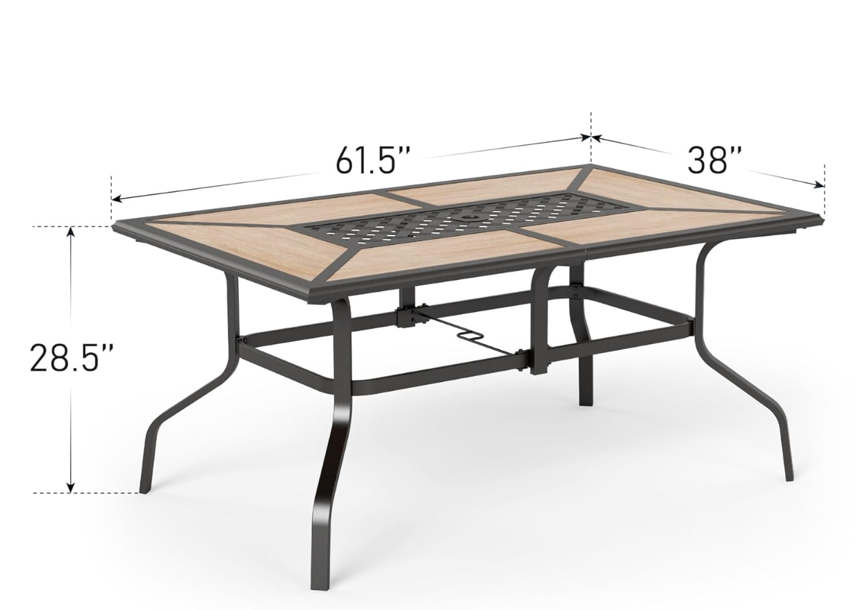 61" x 38" x 28" Patio Dining Table,（Premium PVC Table Top）,Rectangular Steel Outdoor Dining Table Steel Frame with 1.57" Umbrella Hole