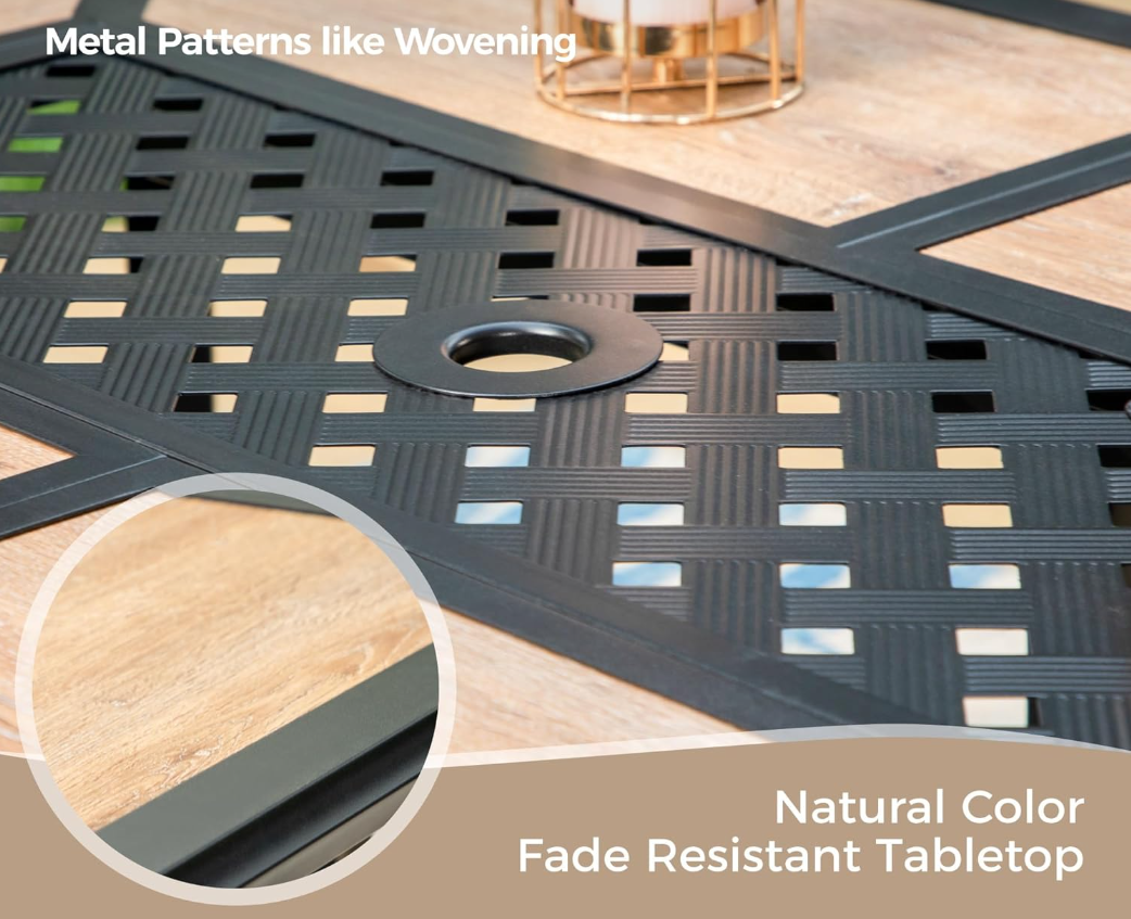 61" x 38" x 28" Patio Dining Table,（Premium PVC Table Top）,Rectangular Steel Outdoor Dining Table Steel Frame with 1.57" Umbrella Hole