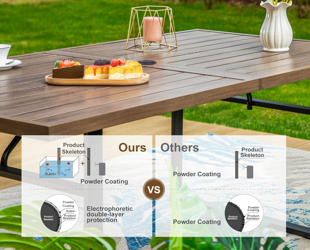 Patio Dining Table 63.8" x 38.2" x28.7" Rectangular Outdoor Dining Table with U-Shaped Legs,Steel Frame with 1.57" Umbrella Hole for Garden Backyard
