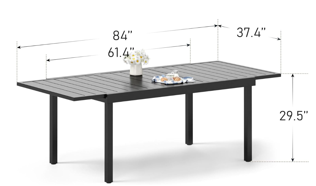 61'' x 37'' x 30 “ Patio Dining Table for 6-8, Rectangular Steel Outdoor Dining Table（Extended） for Garden Backyard Lawn Yard Furniture