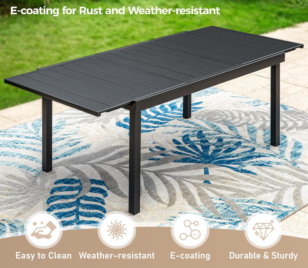 61'' x 37'' x 30 “ Patio Dining Table for 6-8, Rectangular Steel Outdoor Dining Table（Extended） for Garden Backyard Lawn Yard Furniture