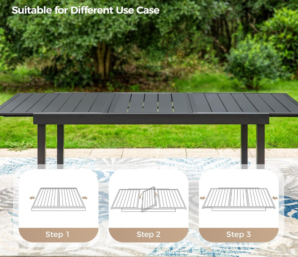 61'' x 37'' x 30 “ Patio Dining Table for 6-8, Rectangular Steel Outdoor Dining Table（Extended） for Garden Backyard Lawn Yard Furniture