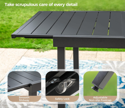 61'' x 37'' x 30 “ Patio Dining Table for 6-8, Rectangular Steel Outdoor Dining Table（Extended） for Garden Backyard Lawn Yard Furniture