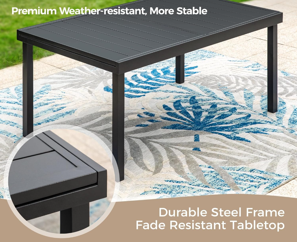 61'' x 37'' x 30 “ Patio Dining Table for 6-8, Rectangular Steel Outdoor Dining Table（Extended） for Garden Backyard Lawn Yard Furniture