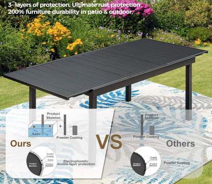 61'' x 37'' x 30 “ Patio Dining Table for 6-8, Rectangular Steel Outdoor Dining Table（Extended） for Garden Backyard Lawn Yard Furniture