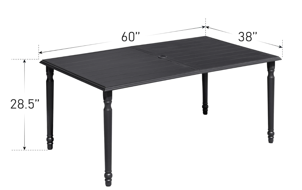 60" x 38" x 28" Patio Dining Table,Rectangular Steel Outdoor Dining Table for Garden Backyard Lawn Yard