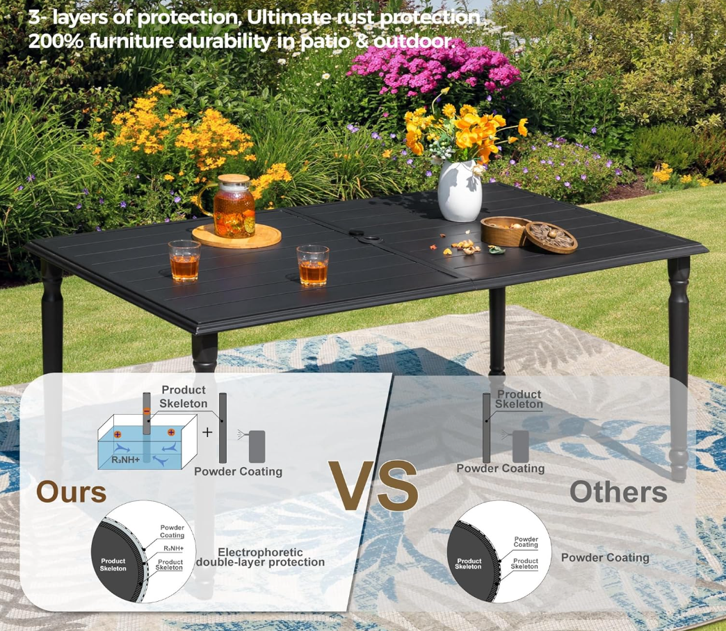 60" x 38" x 28" Patio Dining Table,Rectangular Steel Outdoor Dining Table for Garden Backyard Lawn Yard