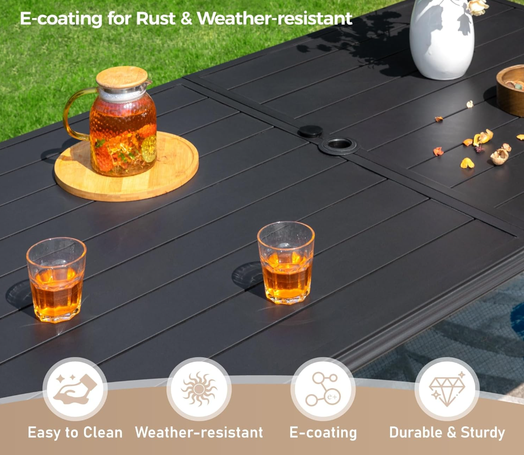 60" x 38" x 28" Patio Dining Table,Rectangular Steel Outdoor Dining Table for Garden Backyard Lawn Yard