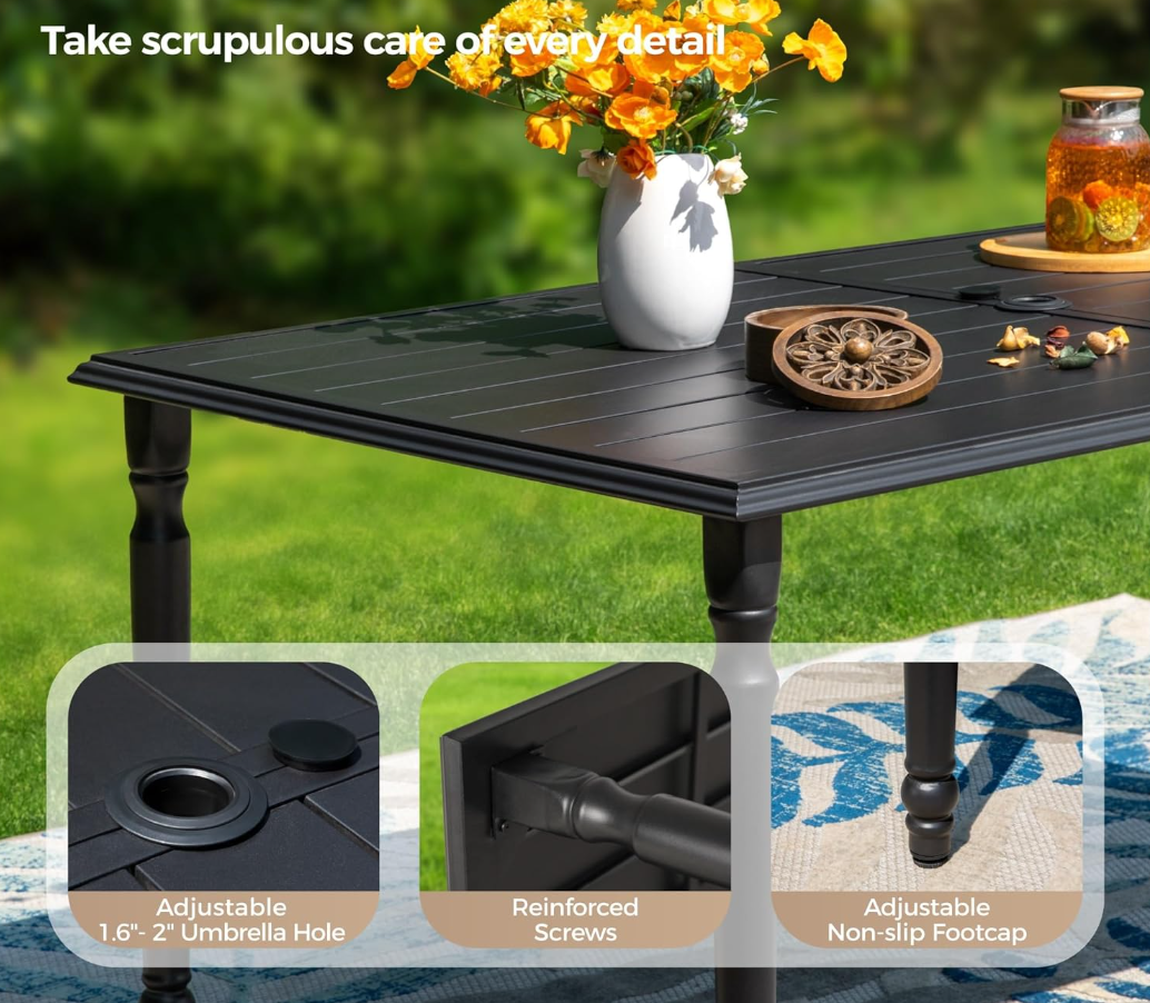 60" x 38" x 28" Patio Dining Table,Rectangular Steel Outdoor Dining Table for Garden Backyard Lawn Yard