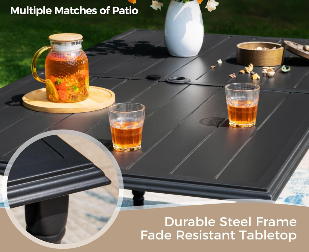 60" x 38" x 28" Patio Dining Table,Rectangular Steel Outdoor Dining Table for Garden Backyard Lawn Yard