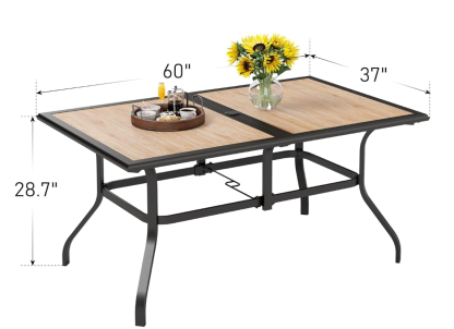 Patio Dining Table（Premium PVC Table Top）,60" x 37" x28" Rectangular Steel Outdoor Dining Table Steel Frame with 1.57" Umbrella Hole