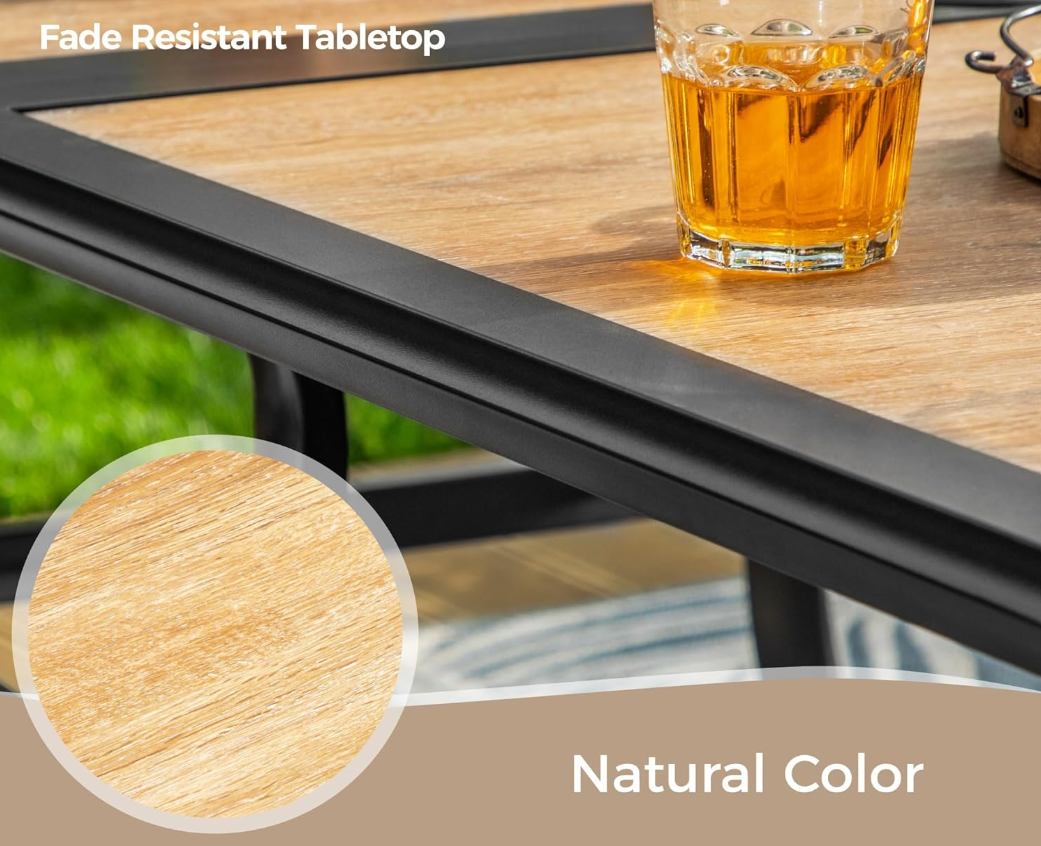 Patio Dining Table（Premium PVC Table Top）,60" x 37" x28" Rectangular Steel Outdoor Dining Table Steel Frame with 1.57" Umbrella Hole