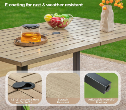 60" x 36" x 29"Patio Dining Table,Rectangular Outdoor Dining Table with Teak Color Table Top