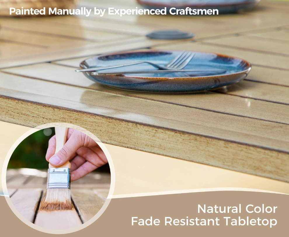 60" x 36" x 29"Patio Dining Table,Rectangular Outdoor Dining Table with Teak Color Table Top