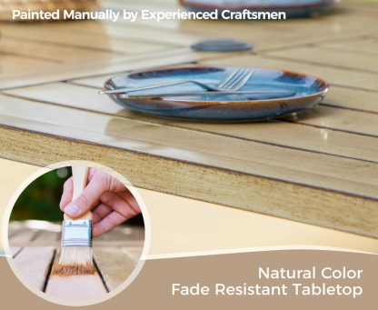 60" x 36" x 29"Patio Dining Table,Rectangular Outdoor Dining Table with Teak Color Table Top