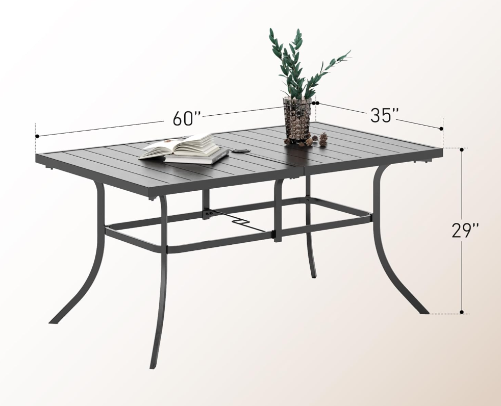 60'' x 35''x 29'' Patio Dining Table,Rectangular Outdoor for Garden Backyard Lawn Yard Furniture, Steel Frame with 1.57" Umbrella Hole
