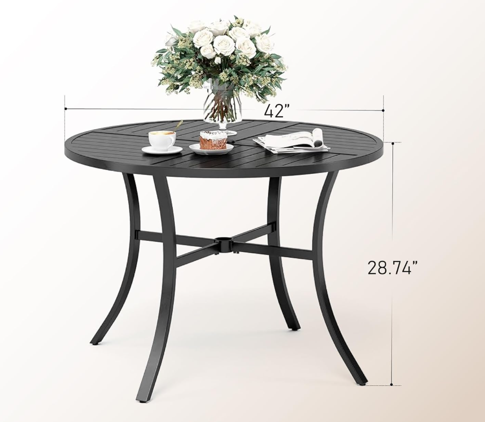 42" x 42" x 28" Patio Dining Table,Round Outdoor Dining Table for Garden Backyard Lawn Yard Furniture, Steel Frame with 1.57" Umbrella Hole