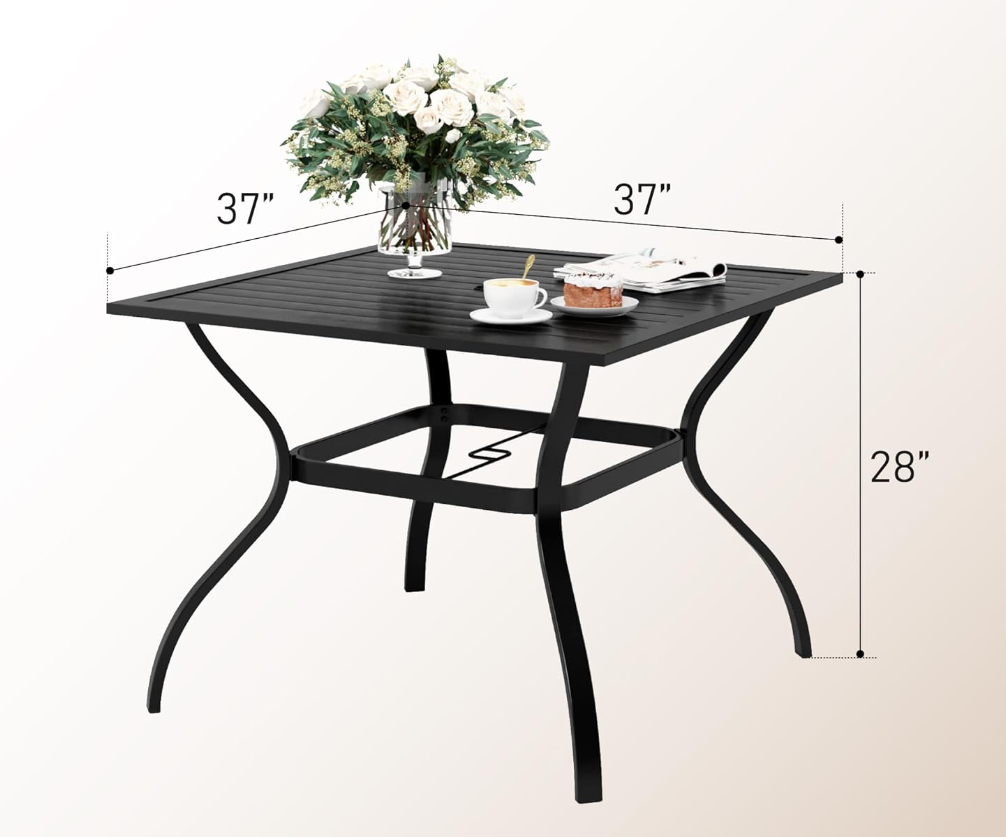 37" x 37" x 28" Patio Dining Table, Square Outdoor Dining Table for Garden Backyard Lawn Yard Furniture
