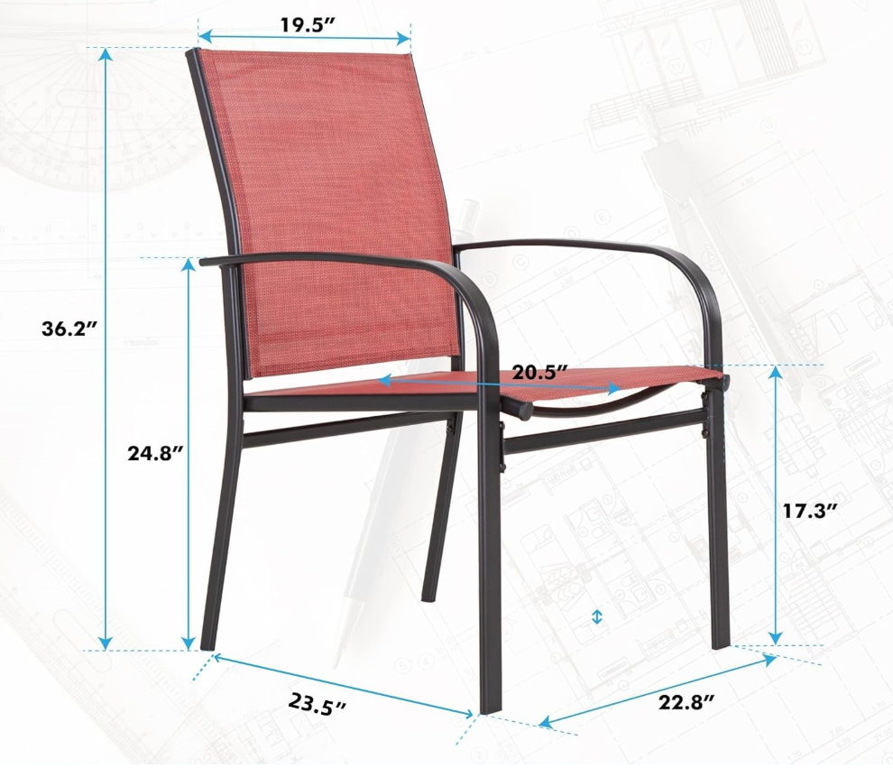 4 Piece Patio Chairs，Outdoor Dining Chairs for 4,Garden Backyard Lawn Yard Furniture,Red Stable Patio Dining Chairs Steel Frame with Textilene Fabric Chair