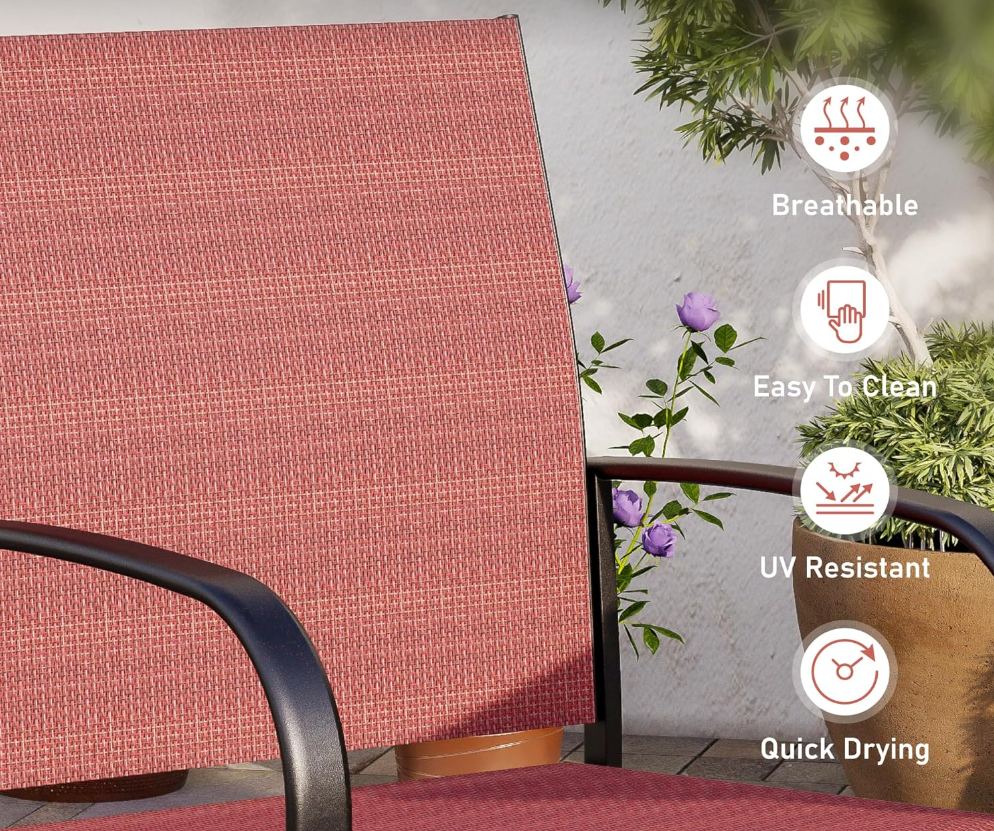 4 Piece Patio Chairs，Outdoor Dining Chairs for 4,Garden Backyard Lawn Yard Furniture,Red Stable Patio Dining Chairs Steel Frame with Textilene Fabric Chair