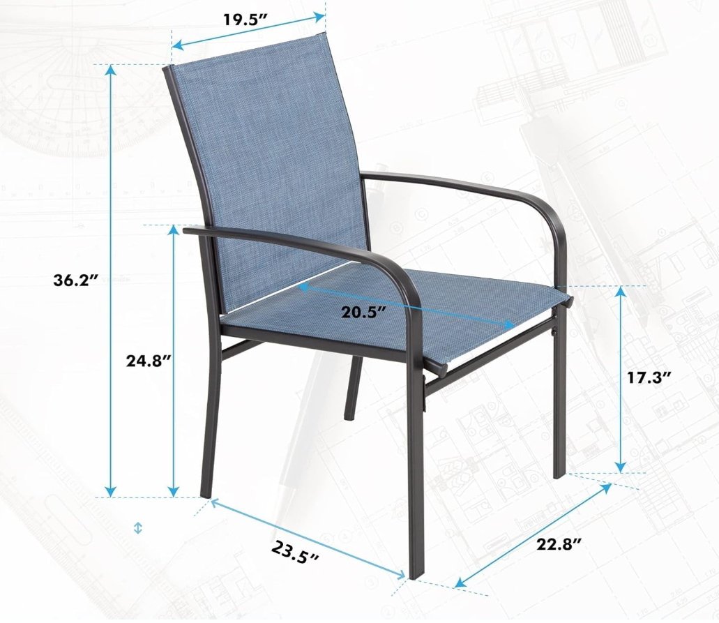 6 Piece Patio Chairs, Outdoor Dining Chairs for 6,Garden Backyard Lawn Yard Furniture, Blue Stable Patio Dining Chairs Steel Frame with Textilene Fabric Chair