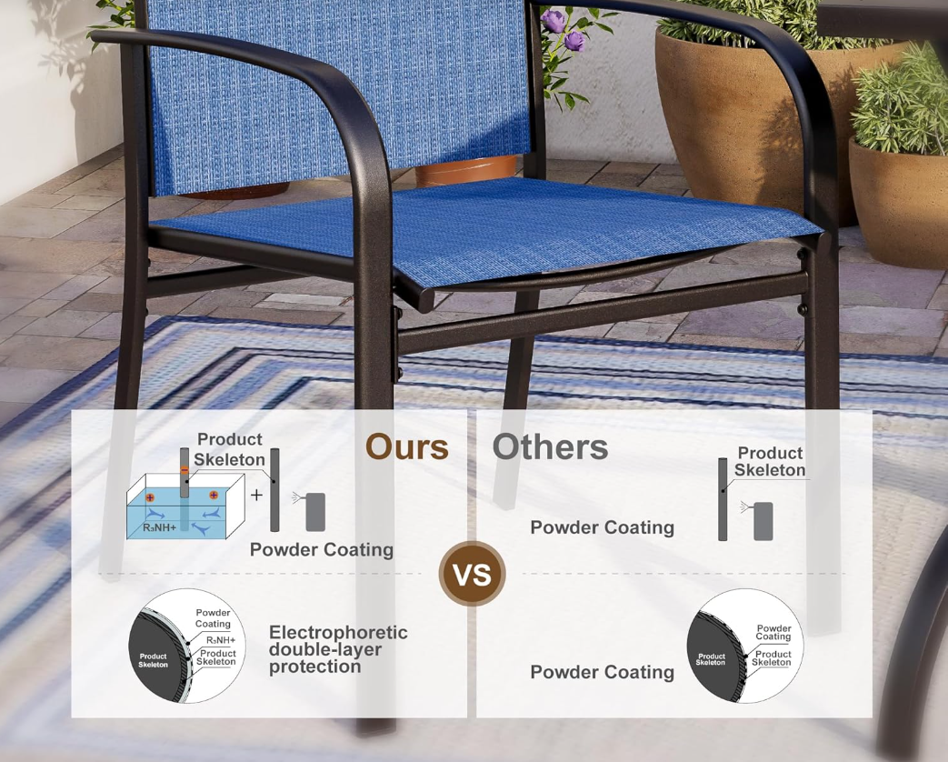 6 Piece Patio Chairs, Outdoor Dining Chairs for 6,Garden Backyard Lawn Yard Furniture, Blue Stable Patio Dining Chairs Steel Frame with Textilene Fabric Chair