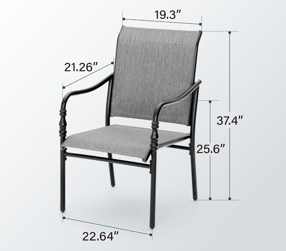 Patio Dining Chairs Set of 4, Outdoor Stackable Dining Chairs for All Weather, Outdoor Furniture Chairs, Breathable Seat Fabric and Steel Frame for Backyard, Deck, Garden(Gray)