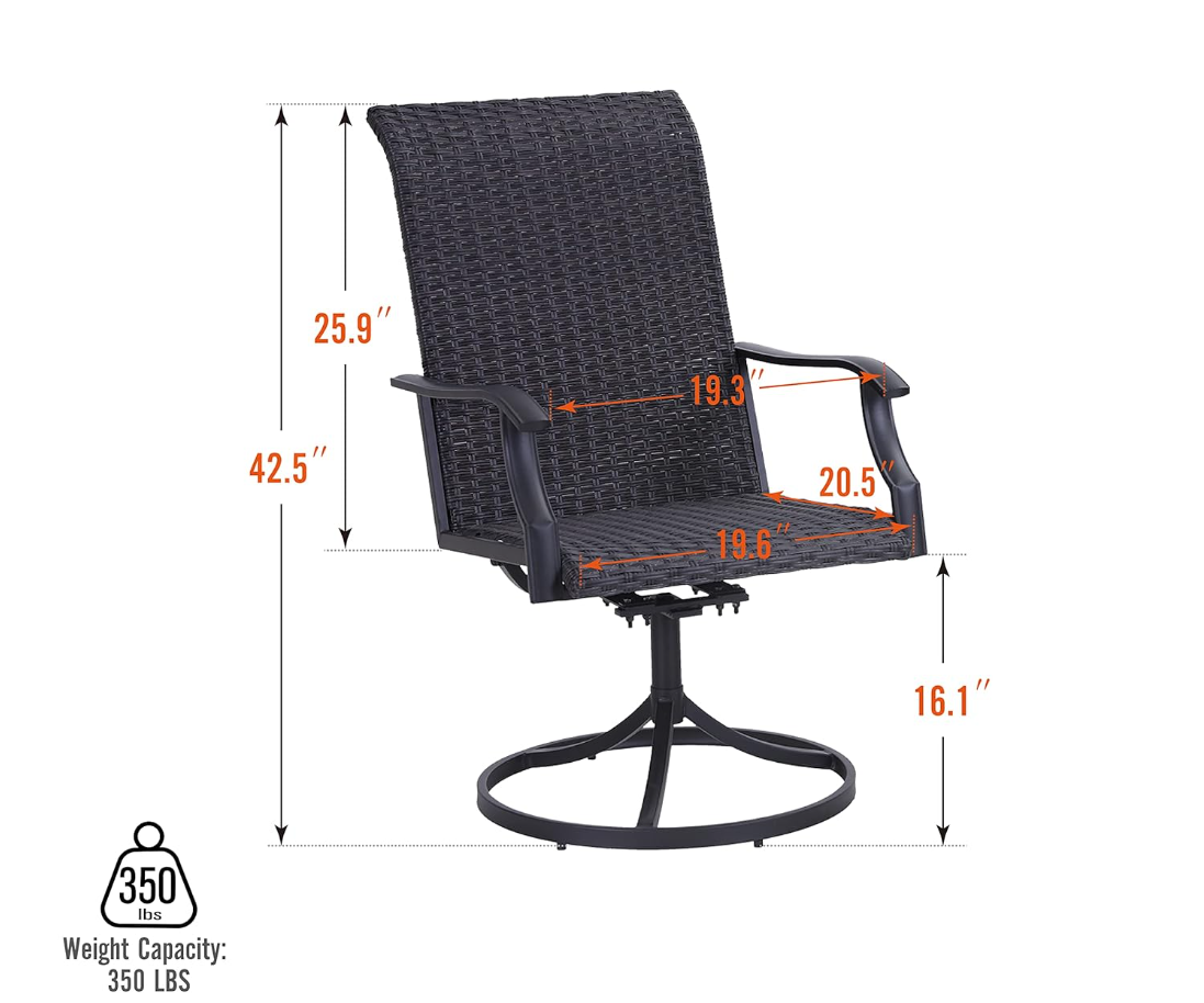 Patio Swivel Dining Chairs Set of 2, Outdoor Wicker Dining Chairs with High Back Design Outdoor Rattan Chairs