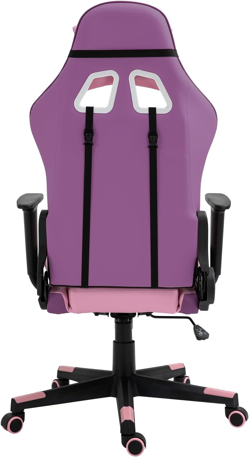 Reclining Gaming Chair, High-Back Recliner Chair with Headrest and Lumbar Support, PU Leather Racing Gaming Chair with Height Adjustable and Headrest 360° Swivel Seat