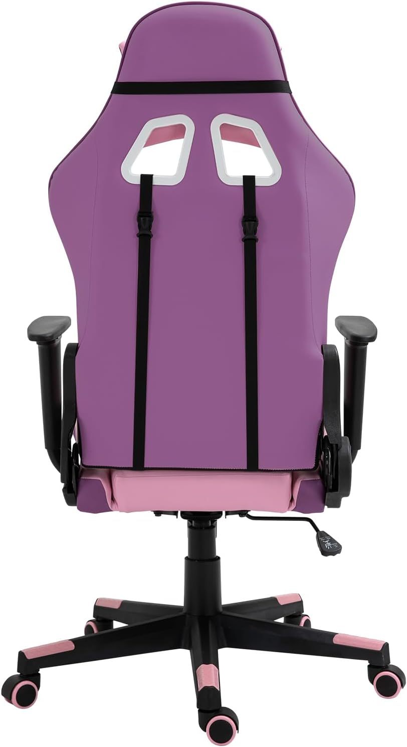 Reclining Gaming Chair, High-Back Recliner Chair with Headrest and Lumbar Support, PU Leather Racing Gaming Chair with Height Adjustable and Headrest 360° Swivel Seat