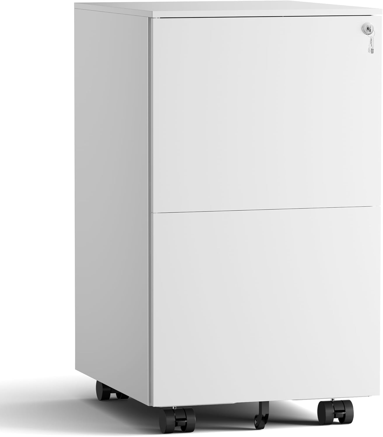 Metal Mobile File Cabinets for Home Office 2 Drawer Filing Cabinet with Lock Rolling Office File Cabinet fits A4/Letter/Legal Size Fully Assembled (White)