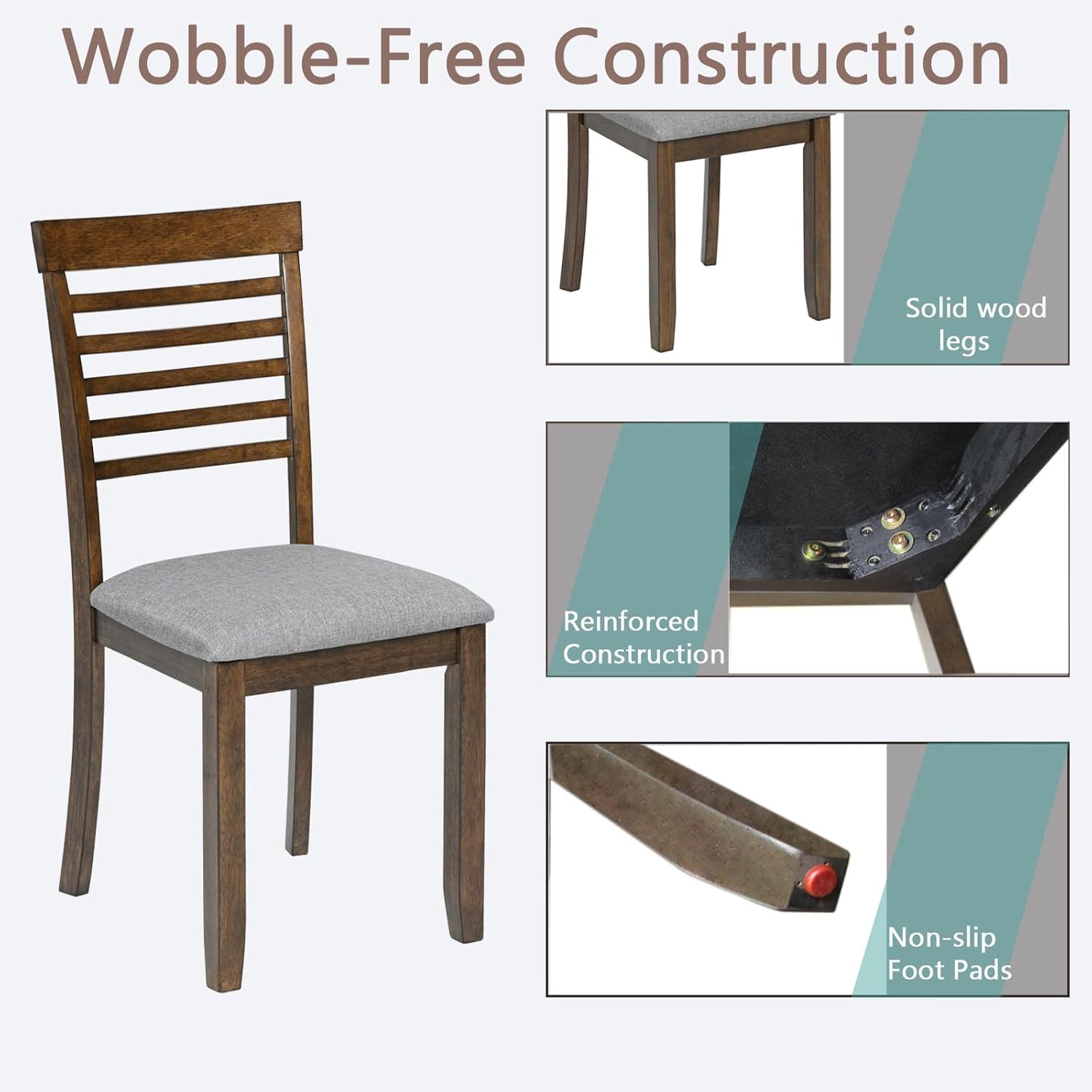 Upholstered Dining Chairs Set of 4, Mid Century Modern Wood Kitchen & Dining Room Chairs