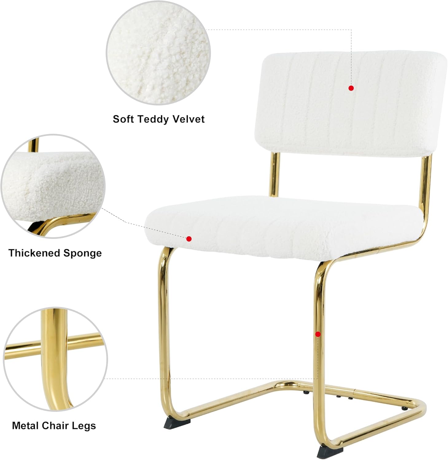 Upholstered Kitchen Dining Table Chairs Set of 2, Modern Luxury Living Room Bedroom Vanity Makeup Accent Chairs, Small Student Desk Chair, Home Restaurant Office Chair with Gold Leg