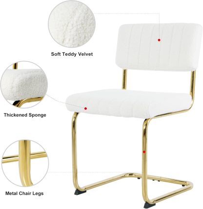 Upholstered Kitchen Dining Table Chairs Set of 2, Modern Luxury Living Room Bedroom Vanity Makeup Accent Chairs, Small Student Desk Chair, Home Restaurant Office Chair with Gold Leg