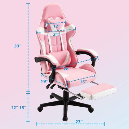 Pink Gaming Chairs with Footrest,Ergonomic PC Computer Game Chair