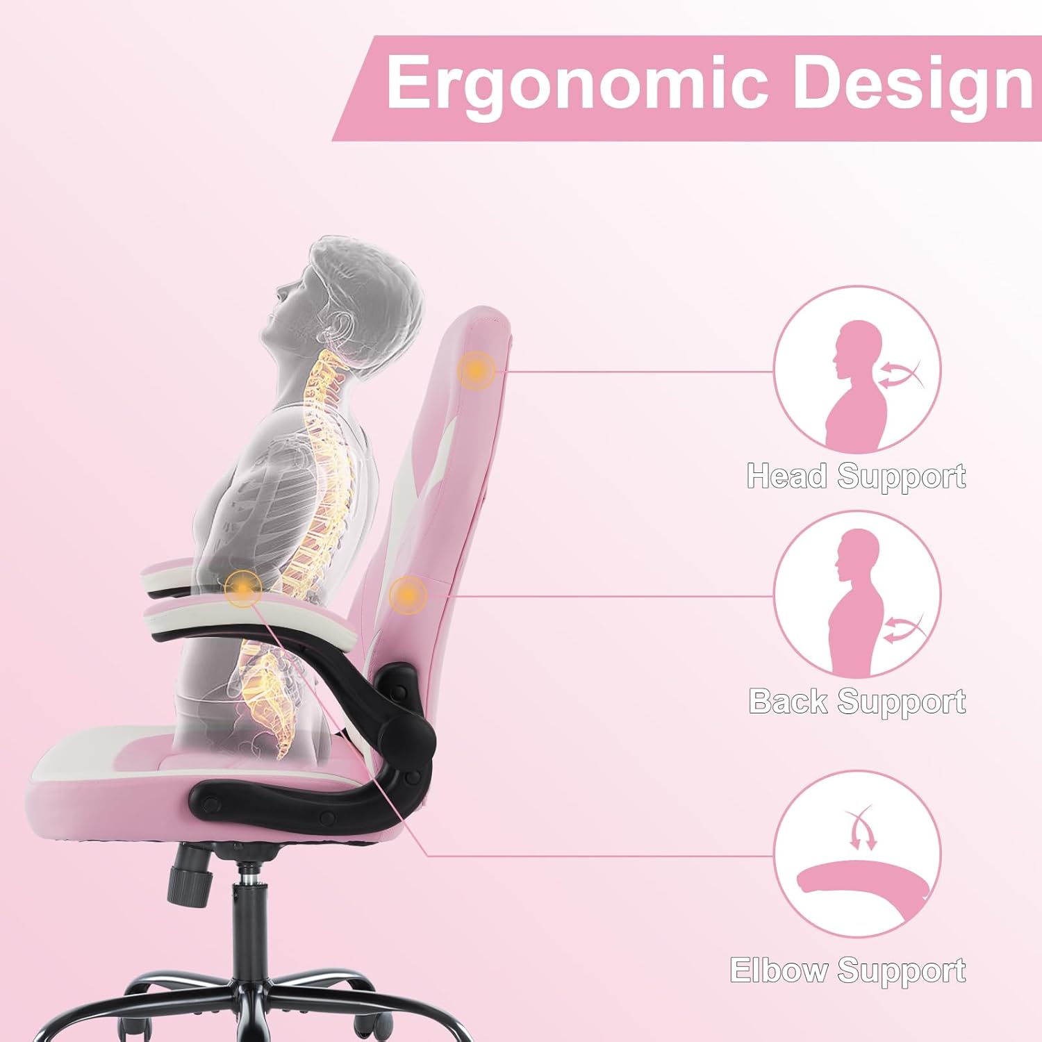 Height Adjustable Computer Desk Chair with Flip-up Armrests, Ergonomic Office Task Chairs
