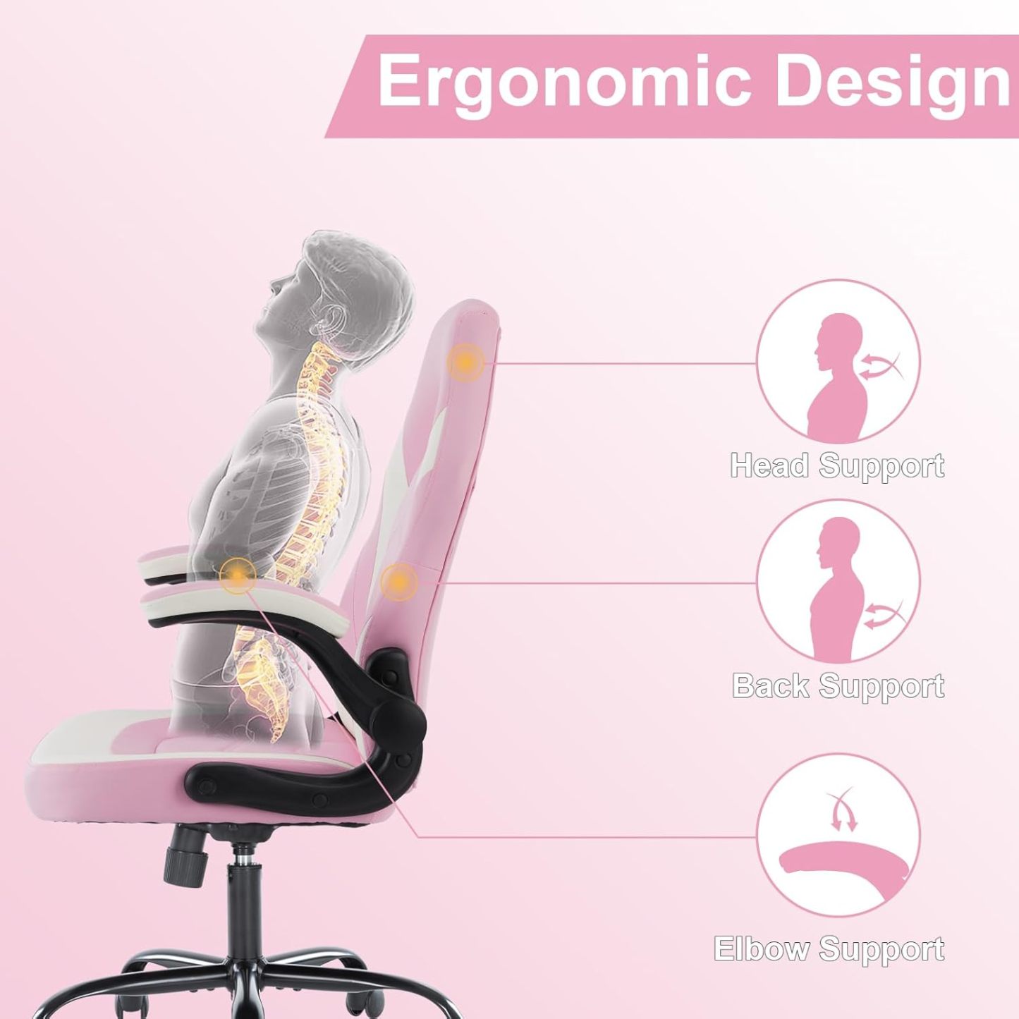 Height Adjustable Computer Desk Chair with Flip-up Armrests, Ergonomic Office Task Chairs