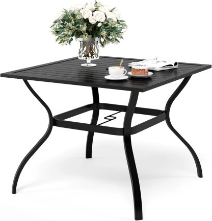 37" x 37" x 28" Patio Dining Table, Square Outdoor Dining Table for Garden Backyard Lawn Yard Furniture