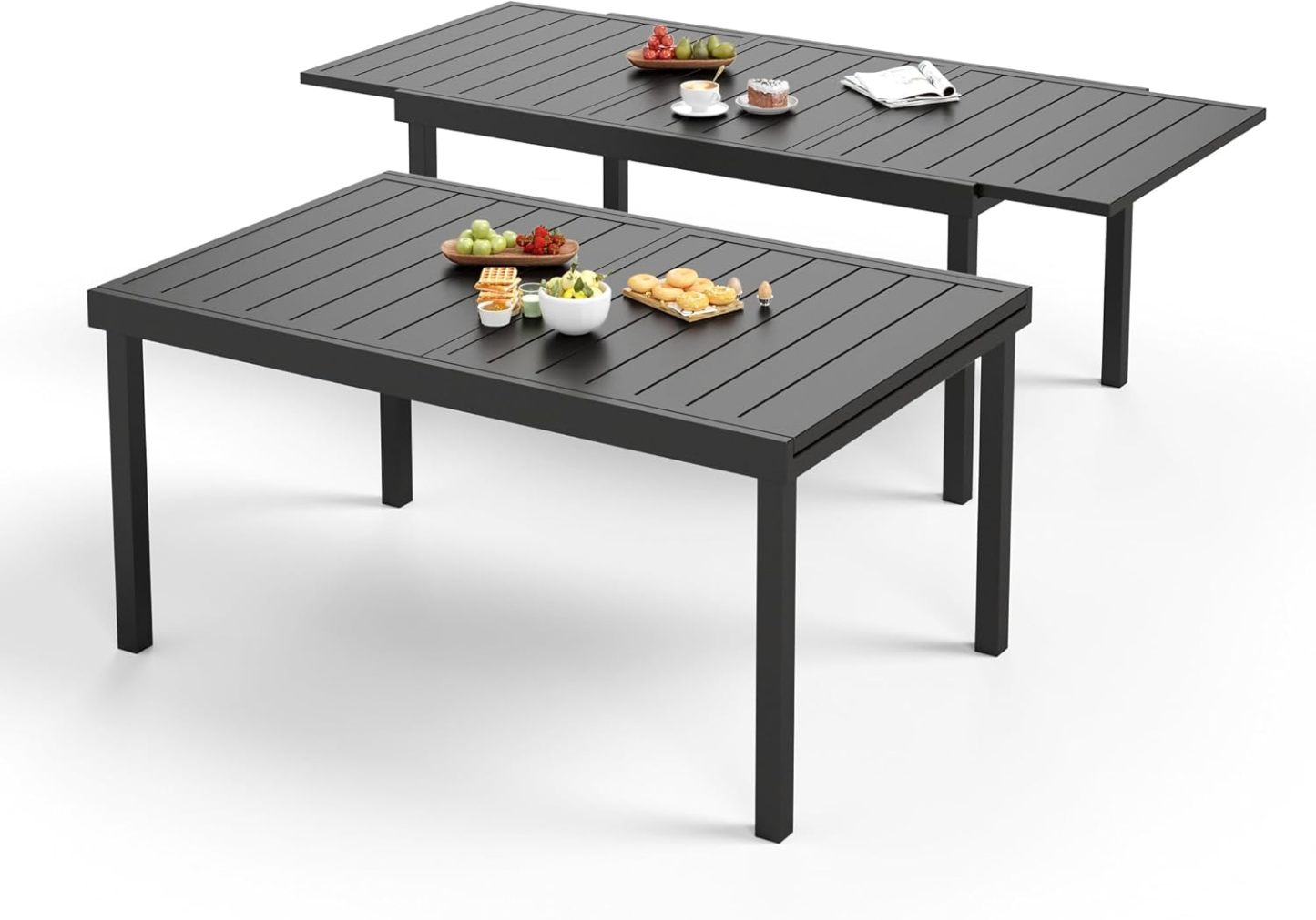 61'' x 37'' x 30 “ Patio Dining Table for 6-8, Rectangular Steel Outdoor Dining Table（Extended） for Garden Backyard Lawn Yard Furniture