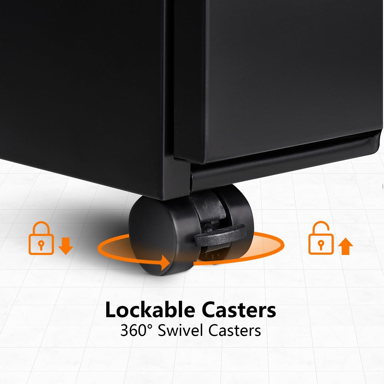 Metal File Cabinets for Home Office 3 Drawer Mobile Filing Cabinet with Lock 5 Rolling Wheels Vertical Office Cabinet fits A4/Letter/Legal Size Fully Assembled (Black)