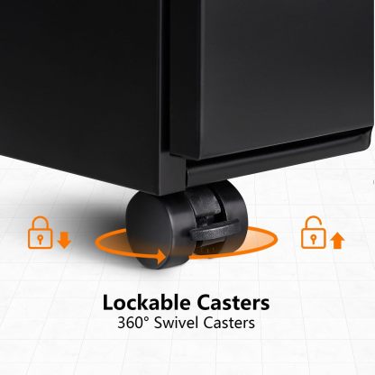 Metal File Cabinets for Home Office 3 Drawer Mobile Filing Cabinet with Lock 5 Rolling Wheels Vertical Office Cabinet fits A4/Letter/Legal Size Fully Assembled (Black)